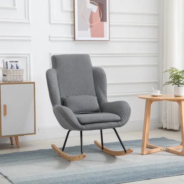 Modern Rocking Chair with Removable Lumbar Pillow Sofa Armchair with Thick Padding Light Grey - Shop at LoveMi