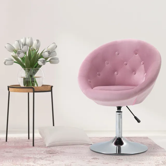 Modern Makeup Vanity Chair Round Tufted Swivel Accent Chair with Chrome Frame Height Adjustable for Living Room Pink - Shop at LoveMi