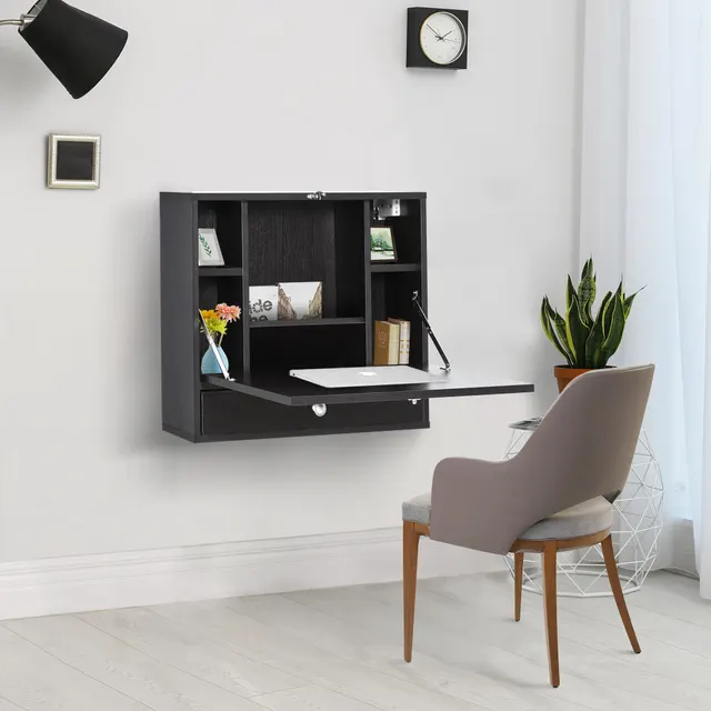 Wall Mounted Desk with Storage Shelves Black - Shop at LoveMi