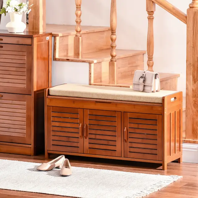 Shoe Bench with Storage Cabinets Brown - Shop at LoveMi
