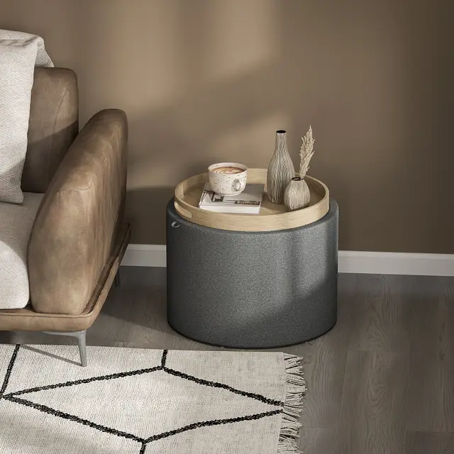 Round Storage Ottoman Coffee Table with Flip Top Tray Dark Gray - Shop at LoveMi