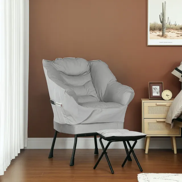 Lazy Chair and Ottoman Set Light Gray - Shop at LoveMi