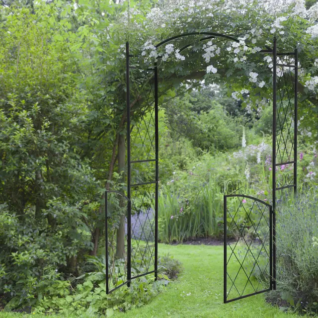 84" Garden Arch Arbor with Gate Black - Shop at LoveMi