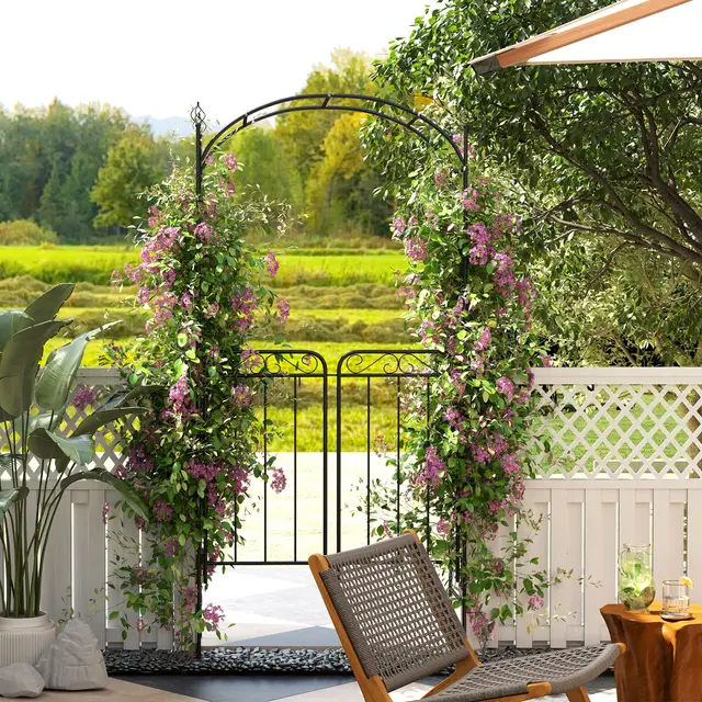 84" Garden Arch Arbor with Gate Matte Black - Shop at LoveMi