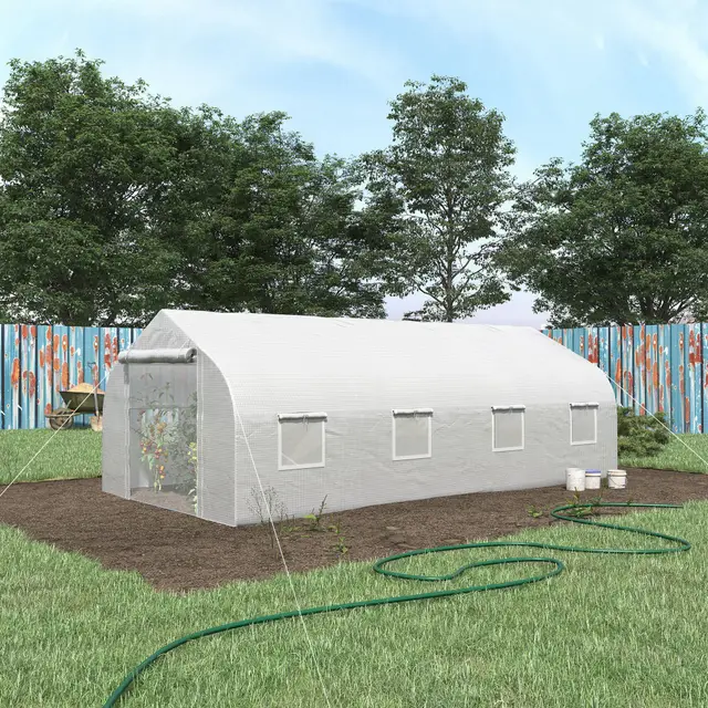 20' x 10' x 7' Walk In Tunnel Greenhouse with Zippered Door & 8 Windows White - Shop at LoveMi