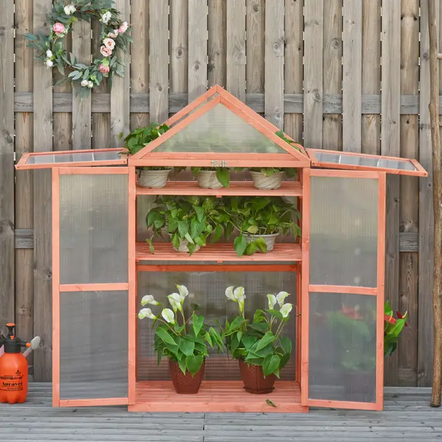 32" x 19" x 54" Garden Cold Frame Greenhouse Flower Planter with Adjustable Shelves Orange - Shop at LoveMi
