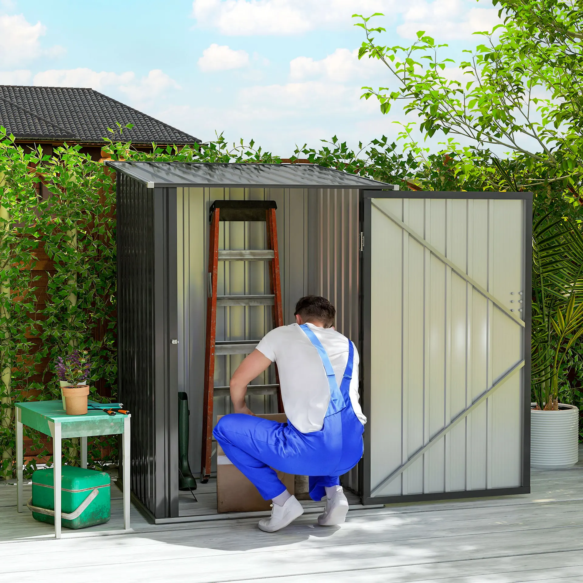 3.3' x 3.4' Lean-to Garden Storage Shed - Dark Gray