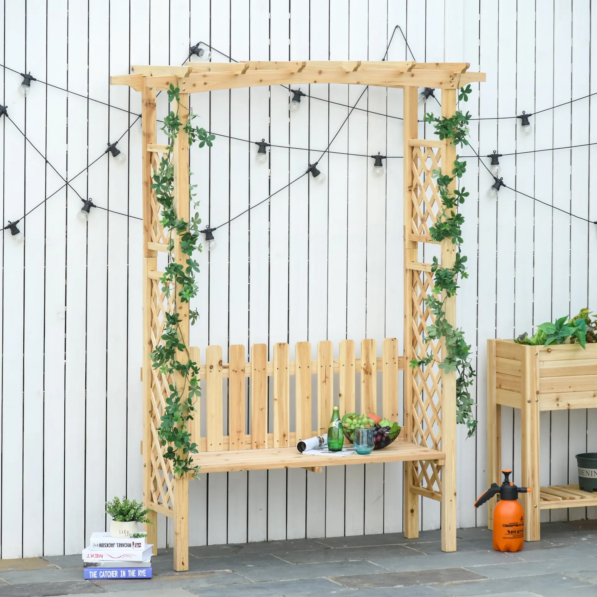 Trellis Arbor Arch for Climbing Plants with Garden Bench - Natural