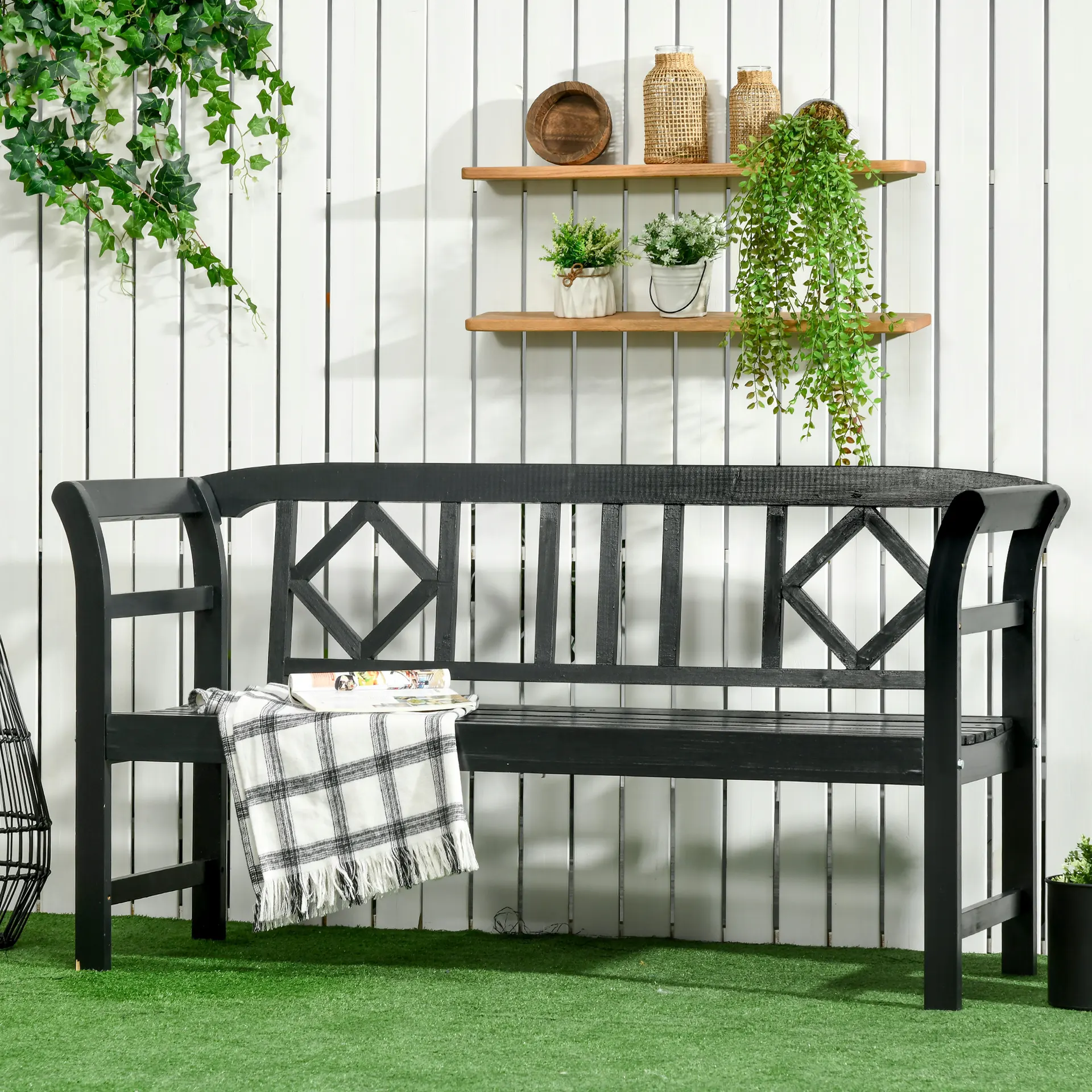 2-Seater Garden Bench - Black