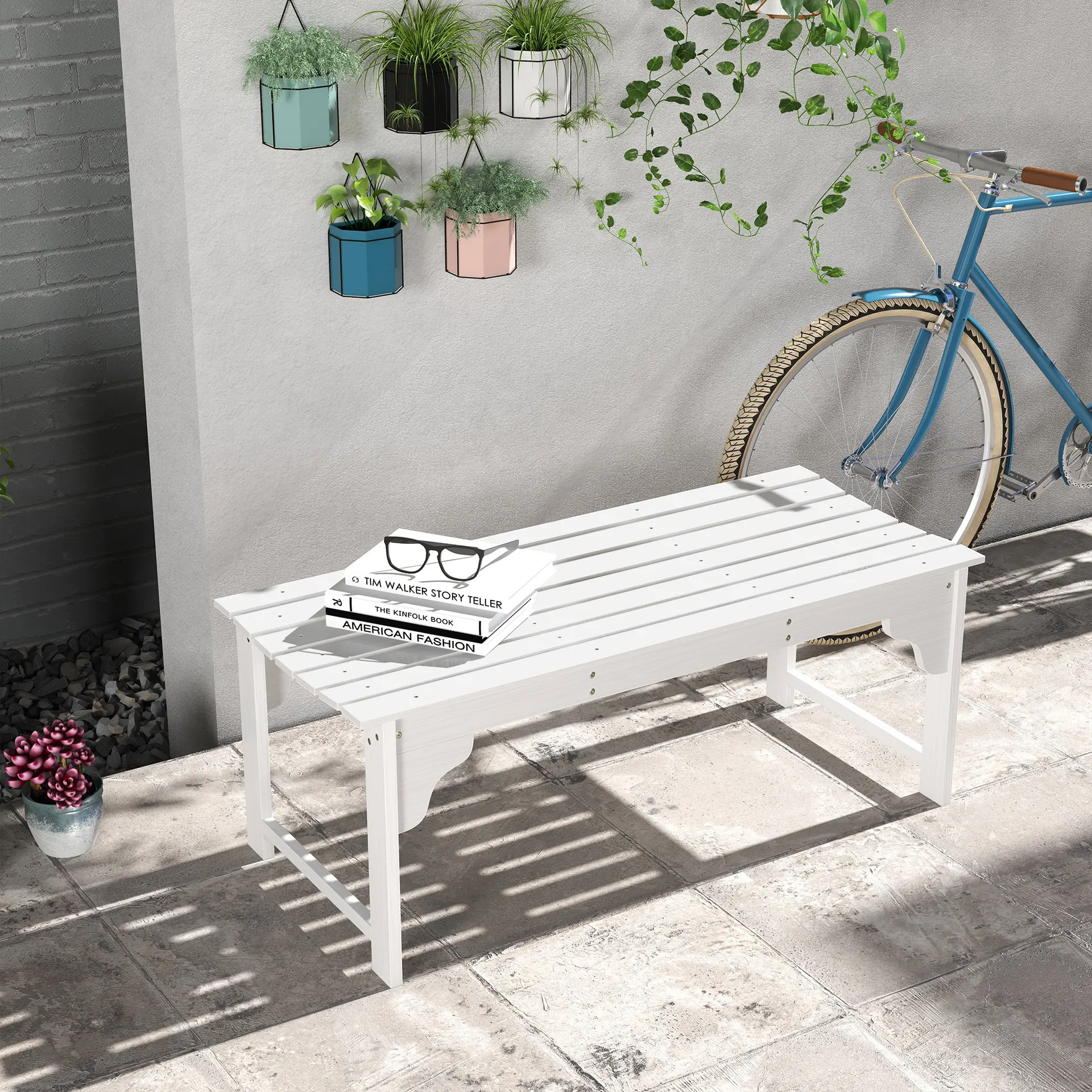Slatted Garden Bench - White