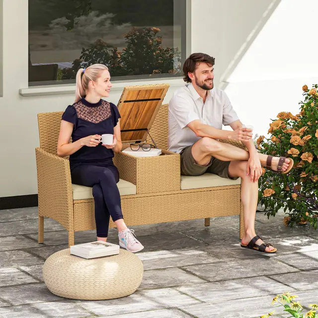 2 Seat Garden Bench with Table Khaki - Shop at LoveMi