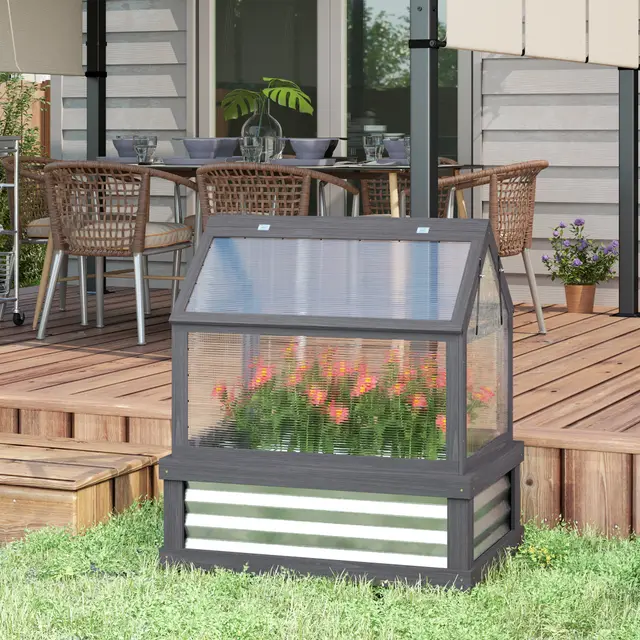 Raised Garden Flower Bed Kit with Greenhouse Gray - Shop at LoveMi