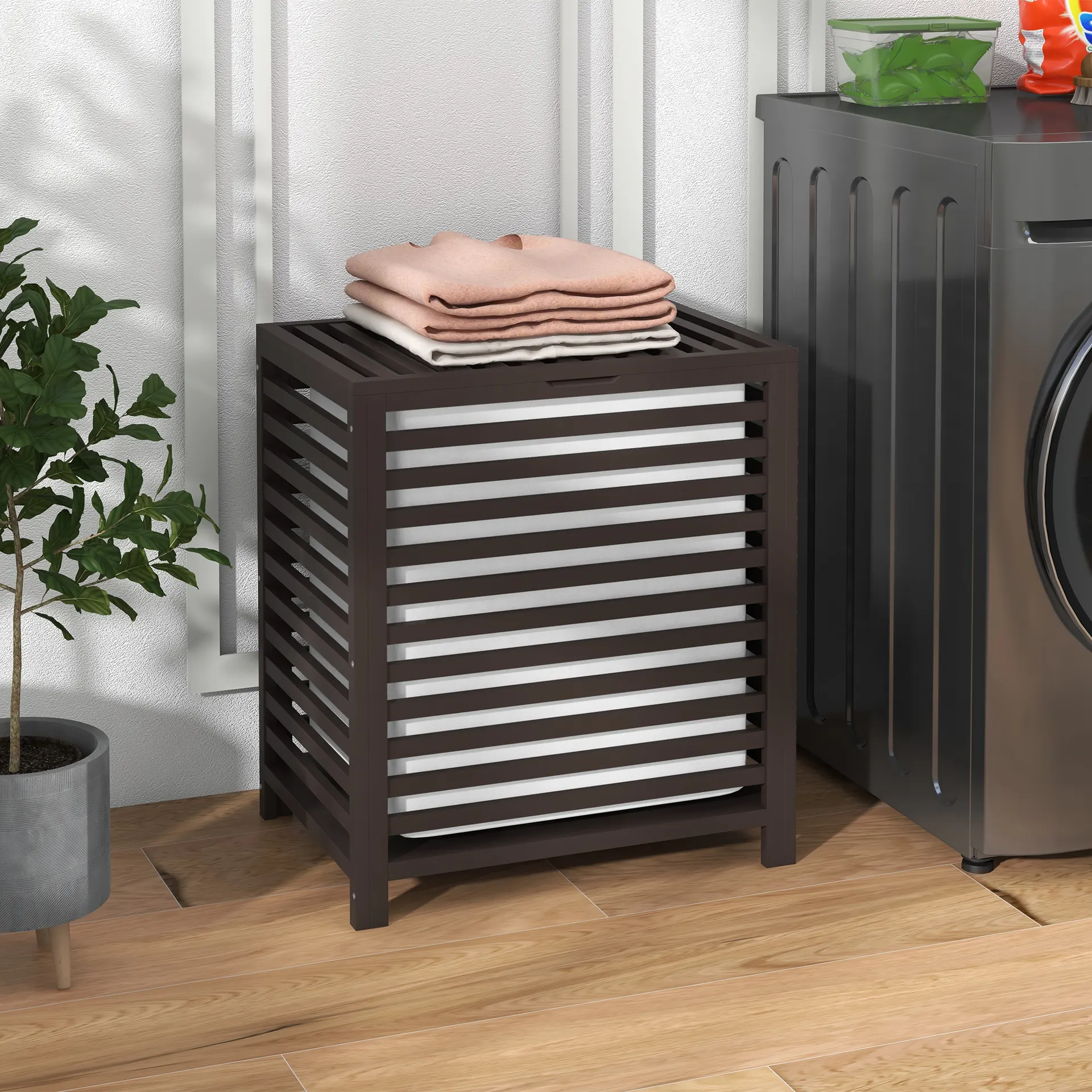 55 L Laundry Basket with Lid - Coffee