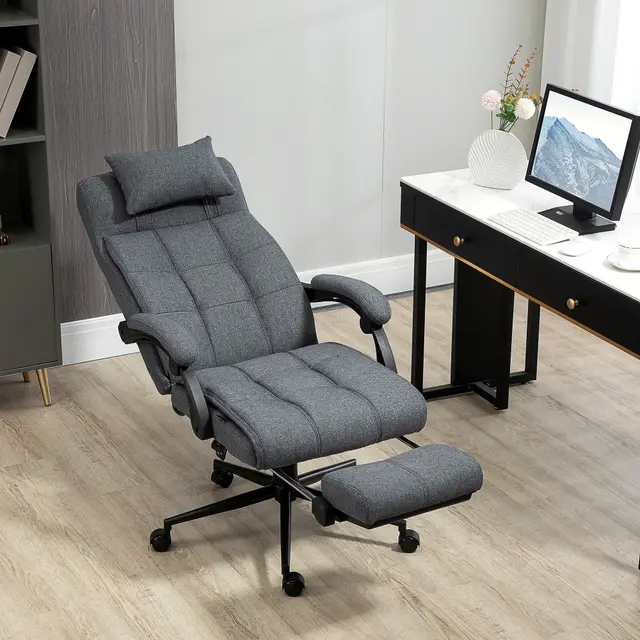 Reclining Office Chair Rolling Swivel Chair Footrest Feel Dark Grey - Shop at LoveMi