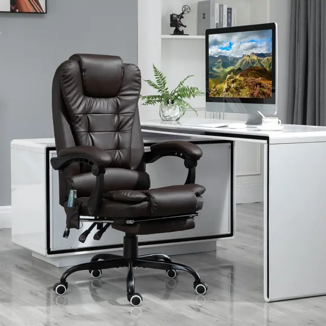 7 Point Vibrating Massage Office Chair High Back Massaging Office Desk Chair with Lumbar Support Brown - Shop at LoveMi