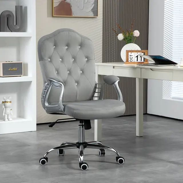 Velvet Office Chair Desk Chair with 360 Degree Swivel Wheels Adjustable Height Tilt Function Light Gray - Shop at LoveMi