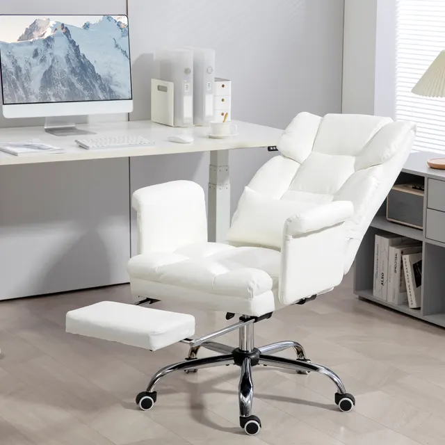 Executive Office Chair with Footrest and Lumbar Support White - Shop at LoveMi