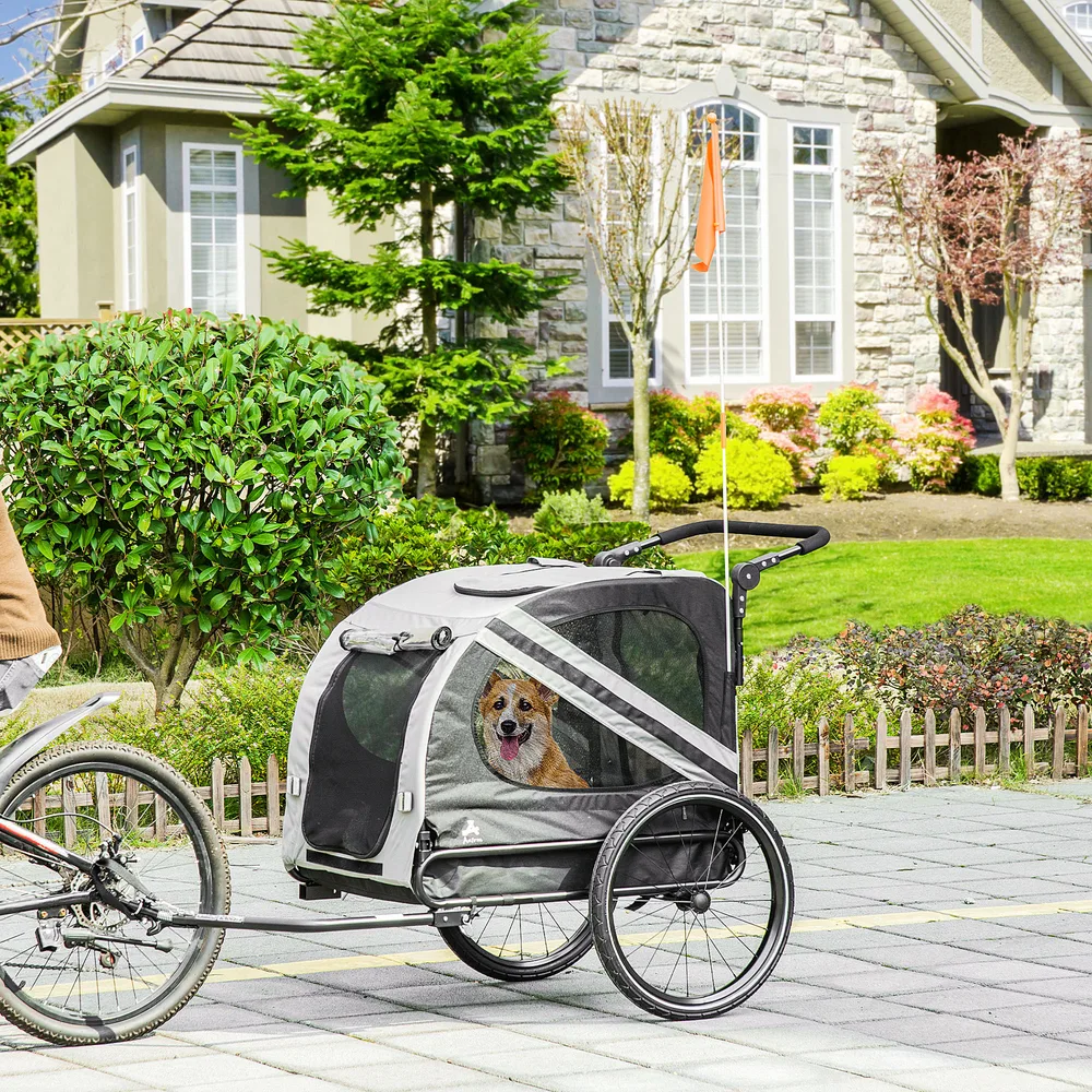 2-in-1 Pet Bike Trailer for Small Dogs - Grey - View 1