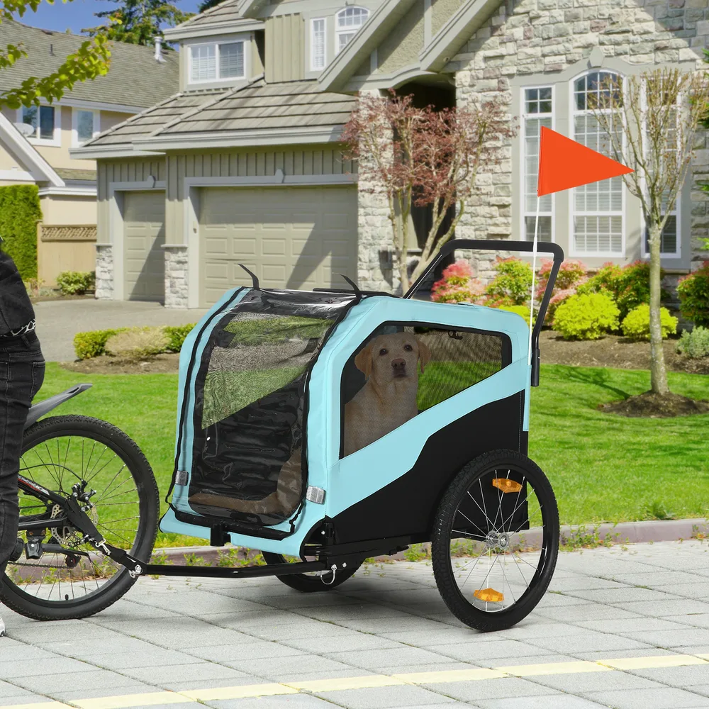 2-in-1 Dog Bike Trailer Pet Stroller Carrier for Large Dogs with Hitch - Light Blue - View 1