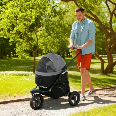 1 Pet Jogging Stroller for Small Dogs and Cats with Detachable Carrier Gray - Shop at LoveMi