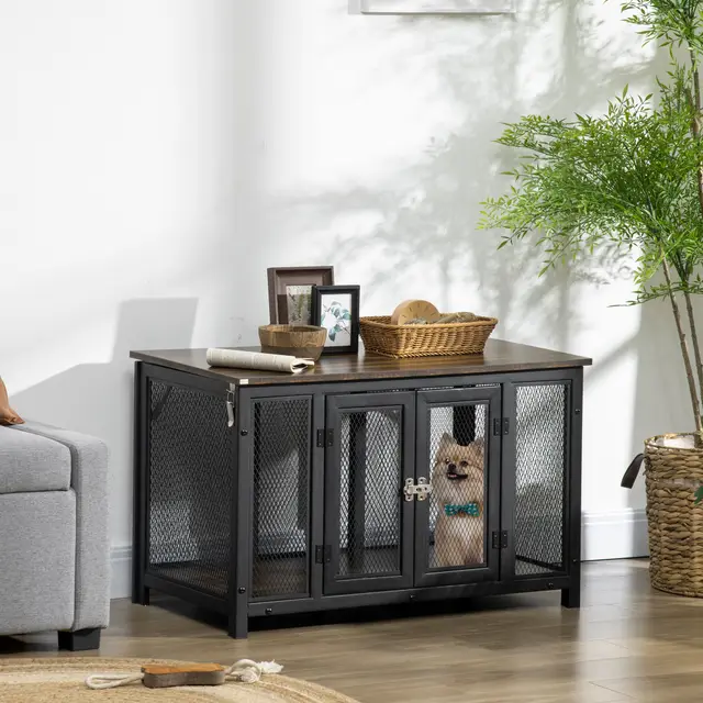 Dog Crate Furniture with Soft Cushion Brown - Shop at LoveMi