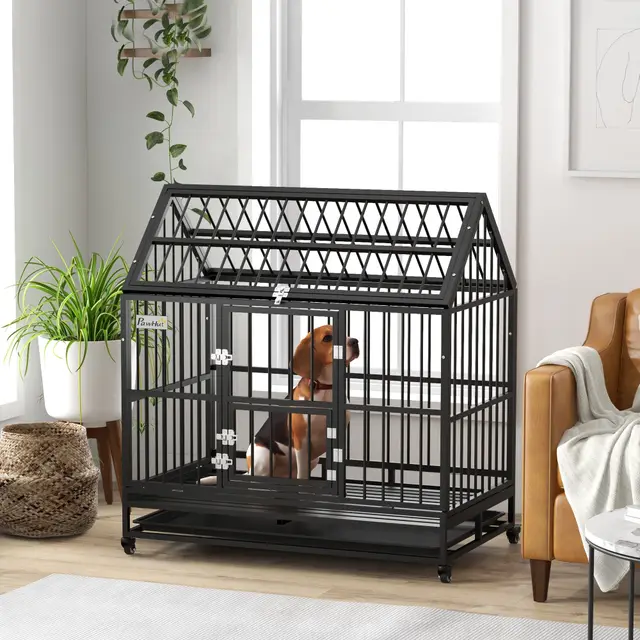 48" Heavy Duty Dog Crate with 4 Lockable Wheels Black - Shop at LoveMi