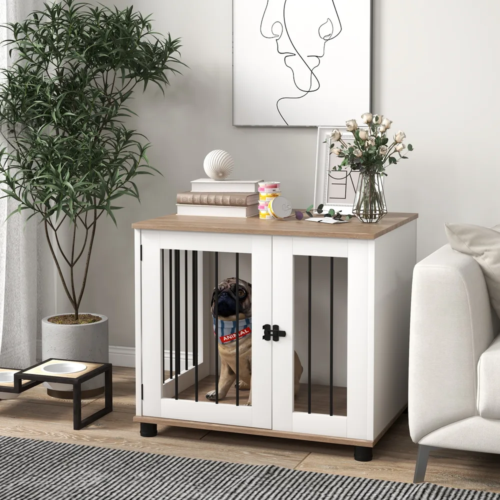 Dog Kennel Furniture Side End Table Indoor with Lockable Door Brown - Shop at LoveMi