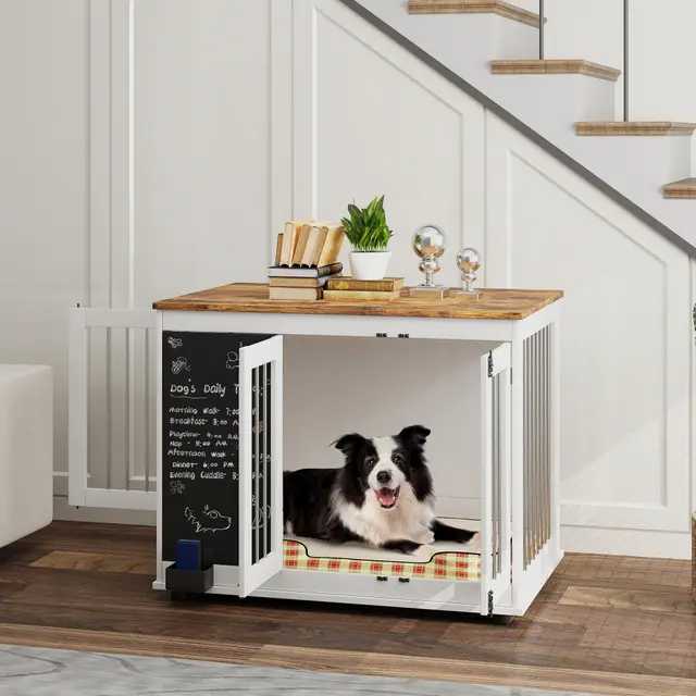 39" Dog Crate Furniture Side Table for Large Dogs with Three Doors White - Shop at LoveMi
