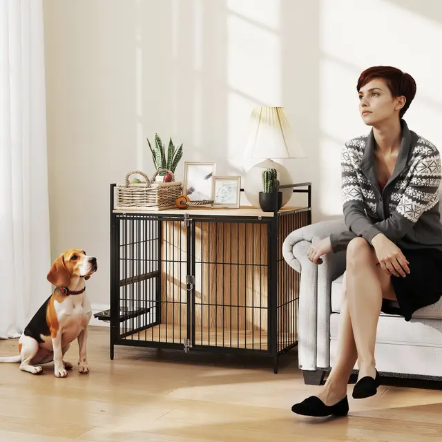 39" Dog Crate Furniture w/ Anti Chew Resistant Anti Escape Single Door Oak - Shop at LoveMi