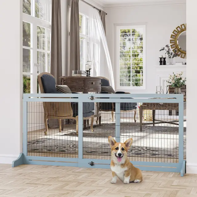 72" W x 27.25" H Extra Wide Freestanding Pet Gate with Adjustable Length Dog Gray - Shop at LoveMi