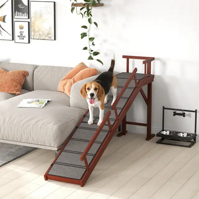 Wooden Dog Ramp with Removable Guardrails, Non Slip Surface, 70.5" Long, Brown Brown - Shop at LoveMi