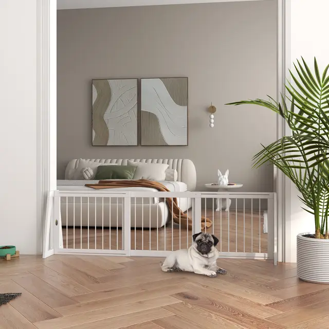28" 75" Freestanding Wooden Pet Gate with Support Feet & Non Slip Mats for Indoor, Stairway, Doorway, White White - Shop at LoveMi