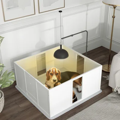 Whelping Box for Dogs with Retractable Light Stand White - Shop at LoveMi