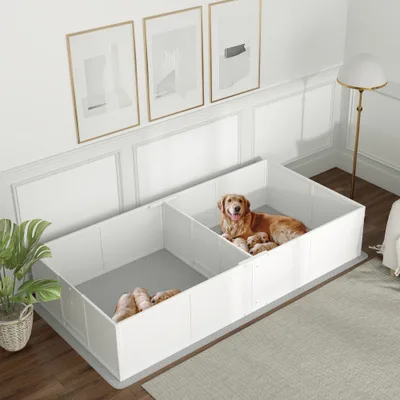 Whelping Box for Dogs and Puppies w/ Waterproof Pee Pad & Adjustable Door for Large White - Shop at LoveMi