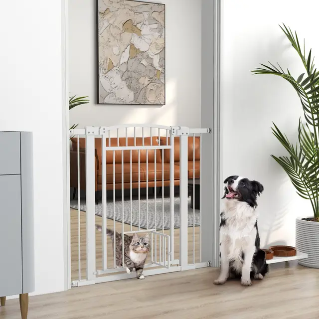 30" 41" Extra Wide Walk Through Dog Gate w/ Cat Door White - Shop at LoveMi