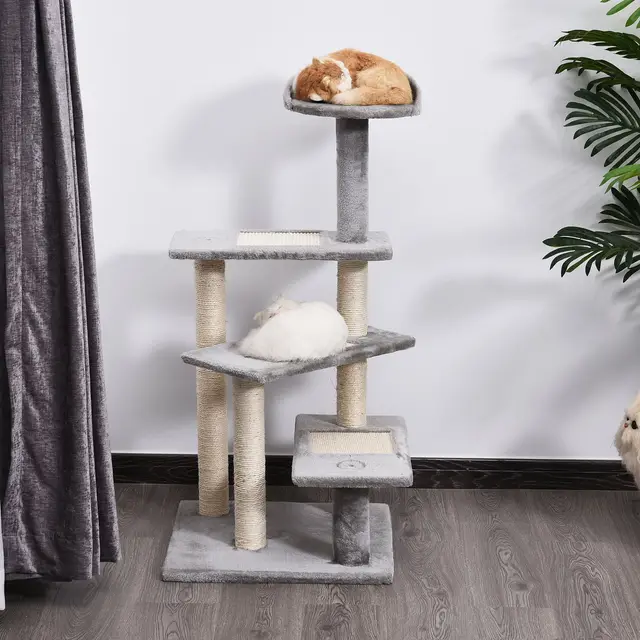 25" 4 Step Multi Level Carpeted Cat Scratching Post Pet Stairs Beige, Grey - Shop at LoveMi