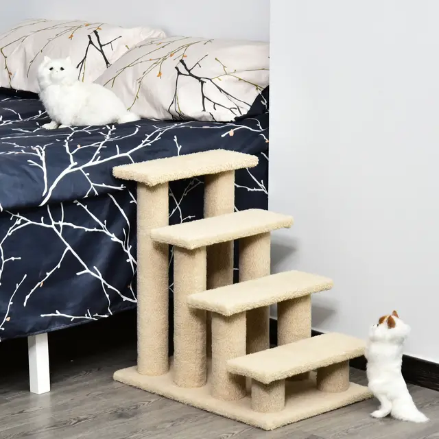 25" 4 Step Multi Level Carpeted Cat Scratching Post Pet Stairs Cream White - Shop at LoveMi