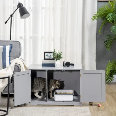 Modern Cat Litter Box Enclosure with Adjustable Partition for Customizable Space, Cat Washroom End Table for Indoor Cats with Hidden Storage Cabine... Dark Gray - Shop at LoveMi