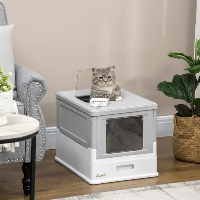 Fully Enclosed Cat Litter Box with Front Entry and Top Exit Gray - Shop at LoveMi