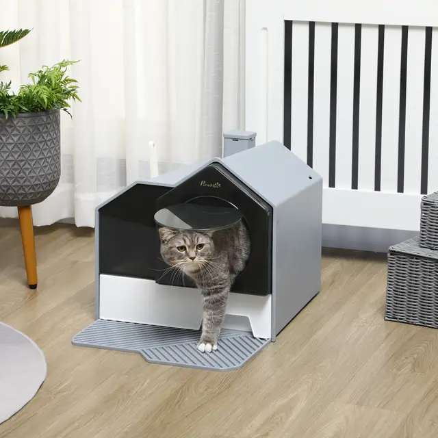 Hooded Cat Litter Box w/ Litter Mat Gray - Shop at LoveMi