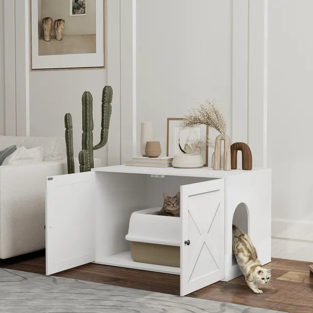 Cat Litter Box Enclosure with Barn Door White - Shop at LoveMi