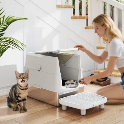 Stainless Litter Box with High Sides Light Gray - Shop at LoveMi