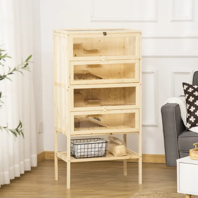 5 Tier Hamster Cage Mice Habitat Rat Habitat with Openable Top Natural Wood - Shop at LoveMi