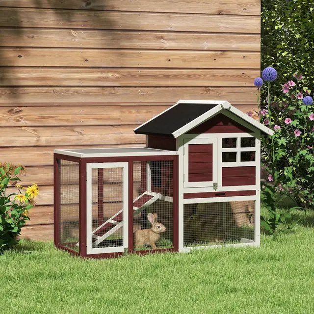 48" Rabbit Hutch Bunny Cage with Waterproof Asphalt Roof Brown And White - Shop at LoveMi