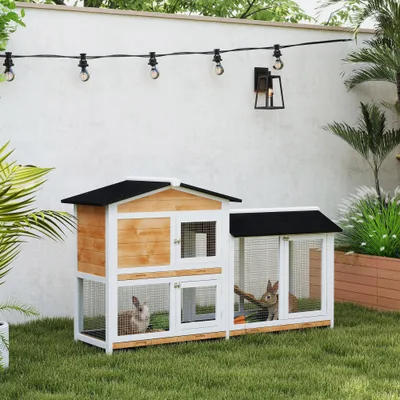 58" Large Rabbit Hutch Outdoor Indoor Natural Wood - Shop at LoveMi
