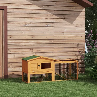 2 Level 59" Outdoor Rabbit Hutch with Openable Top Yellow - Shop at LoveMi