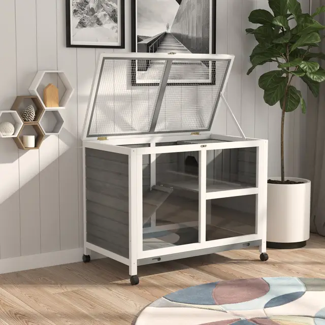 Outdoor Rabbit Enclosure Solid Wood Pet House with a Main Room for Sleeping and a Cage Area for Playing Indoor/Outdoor 10X10X10 Mm - Shop at LoveMi