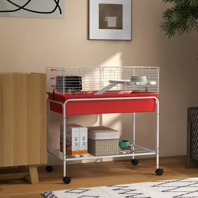 Two Story Small Animal Cage Removable from Stand Red - Shop at LoveMi