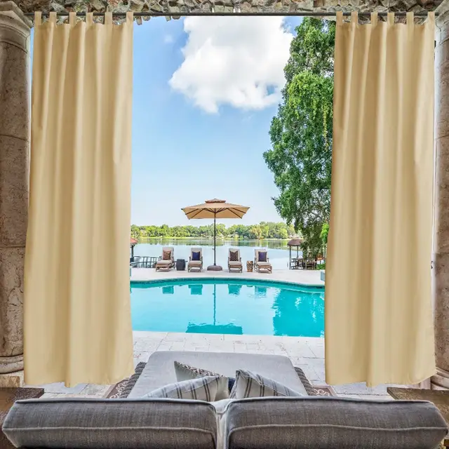 Outdoor Privacy Waterproof Fabric Mildew Resistant Tab Top Window Curtain Beige 50X84 - Shop at LoveMi