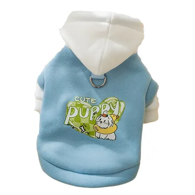 Autumn And Winter Dog Thin Fleece, Cool Style, Drawstring, Hooded, Cute Cartoon Hoodie, Small And Medium sized Dog And Cat Pet Clothing Blue - Shop at LoveMi